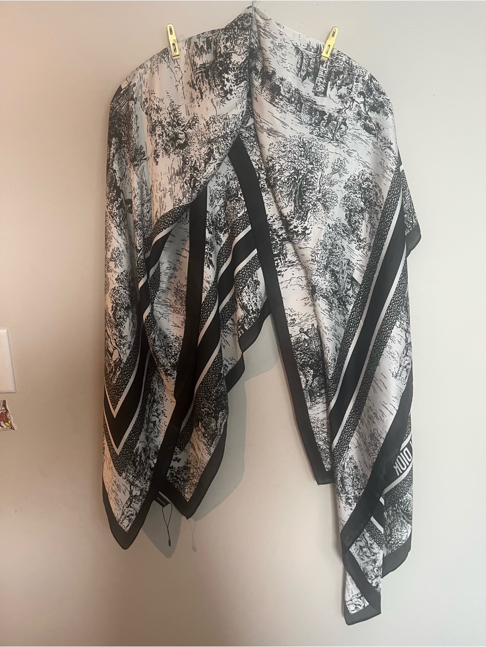 Dior Black & White Toile Scenic Silk Wrap Scarf - Picture 3 of 6